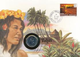 Francia Polinézia 1984. 10Fr Ni &quot;Tahiti&quot; feliratú felbélyegzett borítékban, bélyegzéssel, német nyelvű leírással T:UNC French Polynesia 1984. 10 Francs Ni in &quot;Tahiti&quot; envelope with stamp, cancellation and a prospectus in german C:UNC