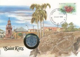 Kelet-Karibi Államok / St. Kitts 1987. 5c Al &quot;II. Erzsébet&quot; felbélyegzett borítékban, bélyegzéssel, német nyelvű tájékoztatóval T:1 Eastern Caribbean States / Saint Kitts 1987. 5 Cents Al &quot;Elizabeth II&quot; in envelope with stamp, cancellation and a prospectus in german C:UNC