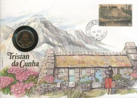 Nagy-Britannia / Tristan da Cunha 1989. 20p felbélyegzett borítékban, bélyegzéssel, német nyelvű leírással T:UNC patina Great Britain / Tristan da Cunha 1989. 20 Pence in envelope with stamp and cancellation, with German description C:UNC patina