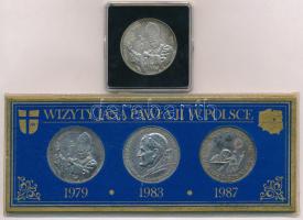 Lengyelország 1987. "II. János Pál" 4xklf ezüstözött fém emlékérem tokban T:AU,XF patina Poland 1987. "John Paul II" 4xdiff silvered metal medallion in case C:AU,XF patina