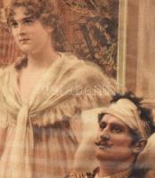 cca 1900 A sebesült katona. Nagy méretű litográfia, a képhez illeszkedő faragott dekoratív fa keretb...