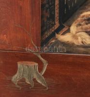 cca 1900 A sebesült katona. Nagy méretű litográfia, a képhez illeszkedő faragott dekoratív fa keretb...