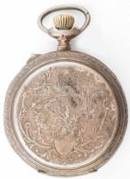 Antik Systeme Roskopf Patent fém zsebóra, fedele gazdagon gravírozott, üveg nélkül, laza, kopott, ne...