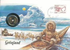 Grönland, benne Dánia 1987. 25ö felbélyegzett borítékban, bélyegzéssel, német nyelvű leírással T:UNC  Greenland with Denmark 1987. 25 Öre coin in envelope with stamp and cancellation, with German description C:UNC