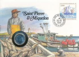 Franciaország / Saint Pierre és Miquelon 1988. 1Fr &quot;Charles de Gaulle&quot; felbélyegzett borítékban, bélyegzéssel, német nyelvű leírással T:UNC France / Saint Pierre &amp; Miquelon 1988. 1 Franc &quot;Charles de Gaulle&quot; in envelope with stamp and cancellation, with German description C:UNC