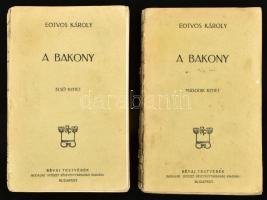 Eötvös Károly: A Bakony. I-II. köt. Eötvös Károly munkái XXI-XXII. köt. Bp.,1909,Révai. Kiadói papírkötés, kopott, foltos borítóval, az I. kötetben kijáró lapokkal, a II. kötet javított gerinccel.