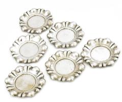 Ezüst(Ag) hólyagos peremű tálka, poháralátét 6 db, jelzett, d: 9,5 cm, nettó: 172,1 g