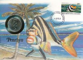 Cook-szigetek / Penrhyn 1992. 1$ felbélyegzett borítékban, bélyegzéssel, német nyelvű leírással T:UNC Cook Islands / Penrhyn 1992. 1 Dollar in envelope with stamp and cancellation, with German description C:UNC