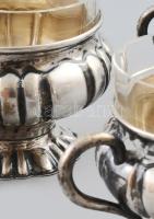 Ezüst(Ag) pohárkészlet, üvegbetéttel, 6 db, jelzett, d: 6 cm, nettó: 272,8 g