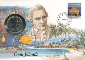 Cook-szigetek 1987. 50c Cu-Ni felbélyegzett borítékban, bélyegzéssel, német nyelvű leírással T:UNC  Cook Islands 1987. 50 Cent Cu-Ni in envelope with stamp, with German description C:UNC