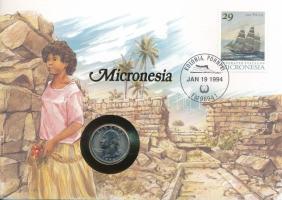 Amerikai Egyesült Államok / Mikronézia 1994P 25c Cu felbélyegzett borítékban, bélyegzéssel, német nyelvű tájékoztatóval T:UNC USA / Micronesia 1994P 25 Cents Cu in envelope with stamp, cancellation and a prospectus in german C:UNC