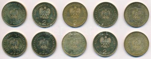 Lengyelország 2004-2010. 2Zl Cu-Zn-Al forgalmi emlékérmék, vegyes témákban (10xklf) T:UNC-XF Poland 2004-2010. 2 Złote Cu-Zn-Al commemorative coins with various themes (10xdiff) C:UNC-XF