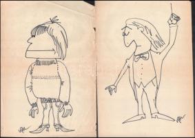 Kertész N. László (1943-2002): Karikatúrák, 5 db. Filc, papír, jelzés nélkül, 29,5×20,5 cm