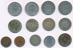 Svájc 1881-1939. 1r bronz (2xklf) + 2r bronz (2xklf) + 5r Ni és Cu-Ni (2xklf) + 10r Cu-Ni (3xklf) + 20r Ni (4xklf) T:AU-F Switzerland 1881-1939. 1 Rappen bronze (2xdiff) + 2 Rappen bronze (2xdiff) + 5 Rappen Ni and Cu-Ni (2xdiff) + 10 Rappen Cu-Ni (3xdiff) + 20 Rappen Ni (4xdiff) C:AU-F