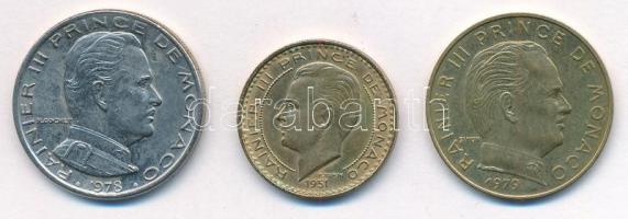 Monaco 1951. 10Fr Al-bronz "III. Rainier" + 1978. 1Fr Ni "III. Rainier" + 1979. ...