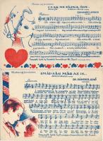 6 db RÉGI magyar kottás rajzos képeslap: Horthy katonadalok és szerelmes nóták (1942. Csárdás Zenemű...