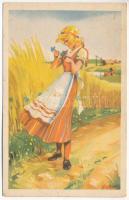 Finnish folklore art postcard, artist signed (surface damage)