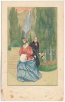 Romantic couple, Italian art postcard, silver decorated. Majestic CCM 2495. s: D. Gobbi (fl)