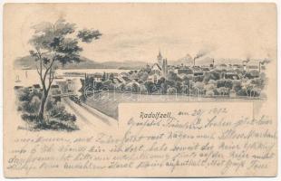 1902 Radolfzell am Bodensee, general view, train, locomotive, artist signed (EK)