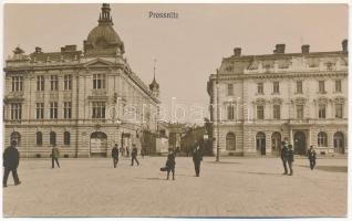 Prostejov, Prossnitz; C.K. Tabak, Sklad Velocipedu Gramofonu Ari Kremar / street view, square, shops, warehouse, photo. J. Horák fotograf