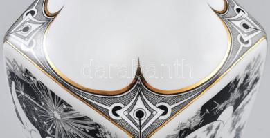 Hollóházi Jurcsák László által tervezett váza: Négy évszak. Matricás, jelzett, hibátlan, m:31 cm