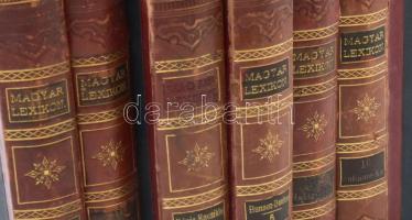 Magyar Lexikon. 5,6,9,10,11,12. köt.: Bp., 1879, Rautmann Frigyes. Korabeli aranyozott gerincű félbő...