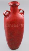 Vörös mázas amfora váza. Jelzés nélkül, alján apró lepattanással 37 cm
