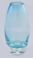 Türkiz üveg váza. Formába öntött, anyagában színezett, hibátlan 17 cm