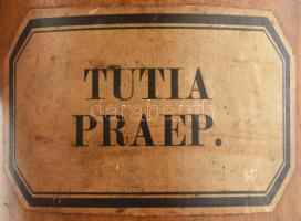 Régi gyógyszertári fa edény. Feliratos 18 cm