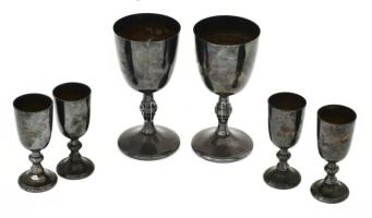 2 db nagy ezüstözött fém kupa. egyik címerrel 13 cm + 4 db kicsi 9 cm