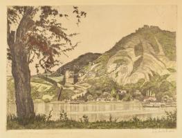 Zádor István (1882-1963): Visegrád. Színezett rézkarc, papír, jelzett. Lap széle kissé kissé foltos. 25×35 cm