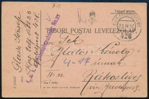 1917 Tábori posta levelezőlap "K.u.k. Korpstelephonabteilung No.23." + "FP 428", Field postcard "K.u.k. Korpstelephonabteilung No.23." + "FP 428"