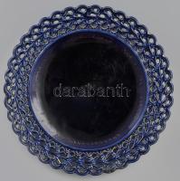 Steidl Znaim fajansz tányér. Kobalt festés, kopott arany mintával. Jelzett, áttört 21 cm