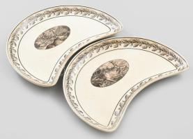 2 db Sarreguemines Nemrod vadász mintás csontos tál. Fajansz, XIX. sz. Matricás, jelzett, minimális kopással 24x15 cm