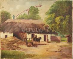 Komarik jelzéssel: Lovas tanya Olaj, vászon. 40x50 cm