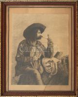 Fábián jelzéssel cca 1870: Betyár pipával. Ceruza, papír. 31x25 cm Jelzett, üvegezett fa keretben