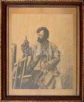 Fábián jelzéssel cca 1870: Pálinkázó béres. Ceruza, papír. 31x25 cm Jelzett, üvegezett fa keretben