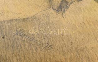 Fábián jelzéssel cca 1870: Pálinkázó béres. Ceruza, papír. 31x25 cm Jelzett, üvegezett fa keretben