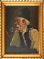Kovács F. jelzéssel Pipázó férfi. Olaj, vászon, jelzett, fa keretben 38x26 cm