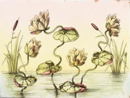 Szecessziós fajansz edény alátét. Matricás, formaszámmal jelzett, kis kopással 26x16 cm