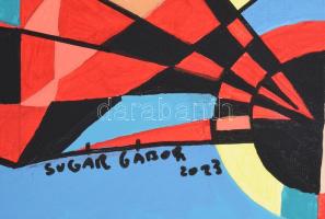 Sugár Gábor (1976-): Motoros. Akril, vászon, jelzett, hátoldalán autográf felirattal és a művész bél...