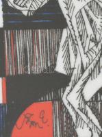 Szász Endre (1926-2003): Porcelán kép Női portré amerikai zászlós kendővel. Jelzett, sorszámozott (e...