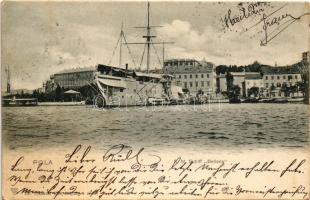 1901 Pola, SMS Bellona az Osztrák-Magyar Haditengerészet uszály laktanyája (ex SMS Kaiser) / K.u.K. Kriegsmarine Wohnschiff / Austro-Hungarian Navy Barracks ship for mariners (EK)