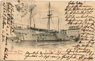 1901 Pola, SMS Bellona az Osztrák-Magyar Haditengerészet uszály laktanyája (ex SMS Kaiser) / K.u.K. Kriegsmarine Wohnschiff / Austro-Hungarian Navy Barracks ship for mariners. Alois Beer