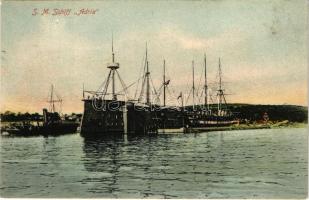 SMS ADRIA osztrák-magyar haditengerészet csatahajója, mellette SMS Feuerspeier és SMS Ferdinand Max / K.u.K. Kriegsmarine / WWI Austro-Hungarian Navy battleships. G. Costalunga Pola 1908.