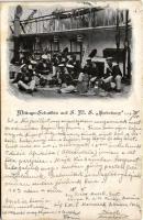 1904 K.u.K. Kriegsmarine, Mittags-Schaffen auf SMS Habsburg / SMS Habsburg, Osztrák-Magyar Haditengerészet csatahajójának matrózai ebédidőben / Austro-Hungarian Navy mariners of SMS Habsburg having lunch on deck. Fr. Schöler (EK)