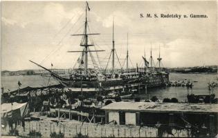 K.u.K. Kriegsmarine, SMS ADRIA (ex Radetzky II) und Gamma / SMS ADRIA az Osztrák-Magyar Haditengerészet csavaros fregattja / Austro-Hungarian Navy screw frigate. G. Fano Pola 1908. (fa)