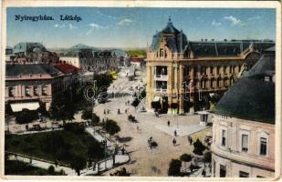 1929 Nyíregyháza, látkép, villamosok, hirdetőoszlop. Fábián Pál kiadása (gyűrődések / creases)