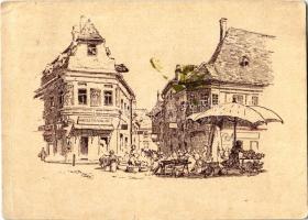 1929 Győr, Virágpiac, Kreszta Ferenc üzlete s: Stornó Pál (fl)