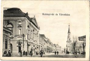 1916 Losonc, Lucenec; Kubinyi tér üzletekkel és a Városháza. Redlinger Ignácz kiadása / square, town hall, shops (gyűrődések / creases)